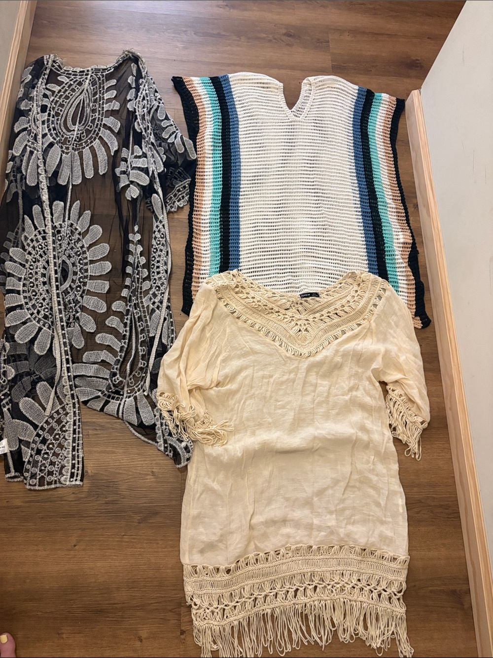 Swim suit cover up bundle Boho Crochet Fringe Tunic Top - Cream